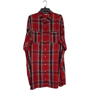 Ascot and Hart Red Plaid Button-Up Oversized Dress